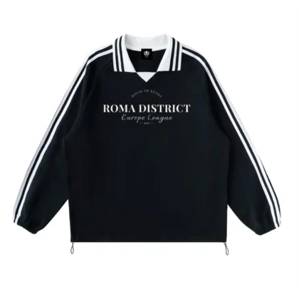 Roma District Striped Lapel Sweatshirt Black
