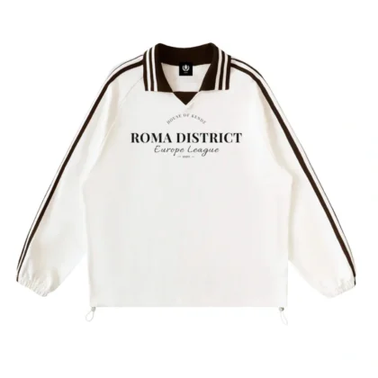Roma District Striped Lapel Sweatshirt Off-White